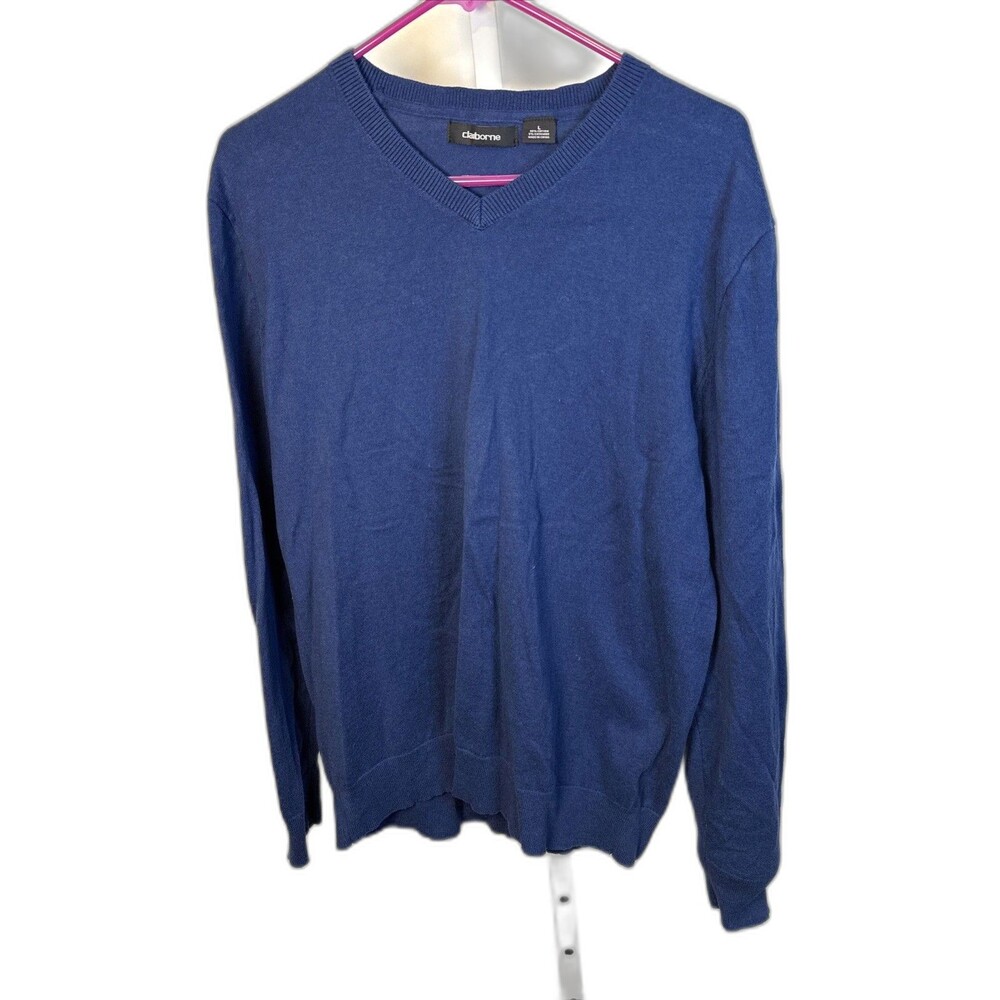 Men's Lg Blue Light Cotton Cashmere V Neck Sweater Pullover Soft Knit Old Money